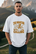 Mountain Calling Unisex Oversized T-Shirt - front view, white,  180 GSM cotton, OWLKART