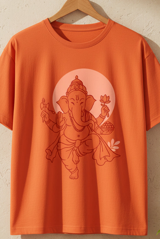 Orange Halo Ganesha | Regular T-Shirt