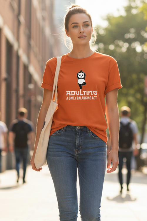 Adulting Panda (Orange) Unisex Classic Crew T-Shirt