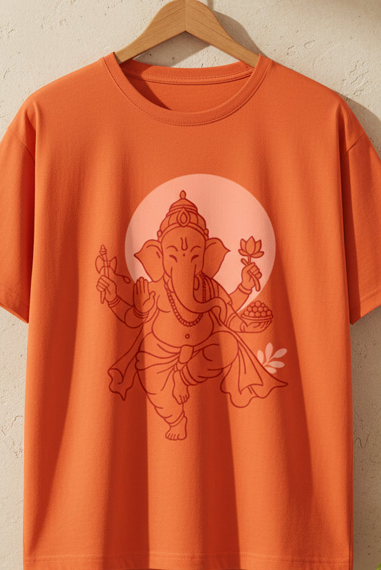 Orange Halo Ganesha | Regular T-Shirt