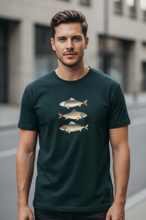  3 Fish Unisex Classic Crew T-Shirt - back view, 100% cotton, OWLKART
