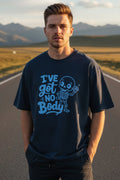 Got No Body Unisex Oversized T-Shirt - front view, navy blue ,180 GSM cotton, OWLKART