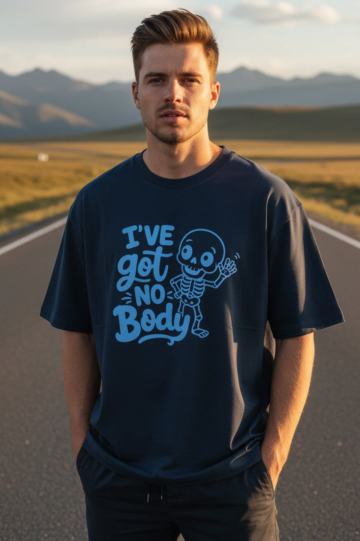 Got No Body Unisex Oversized T-Shirt - front view, navy blue ,180 GSM cotton, OWLKART