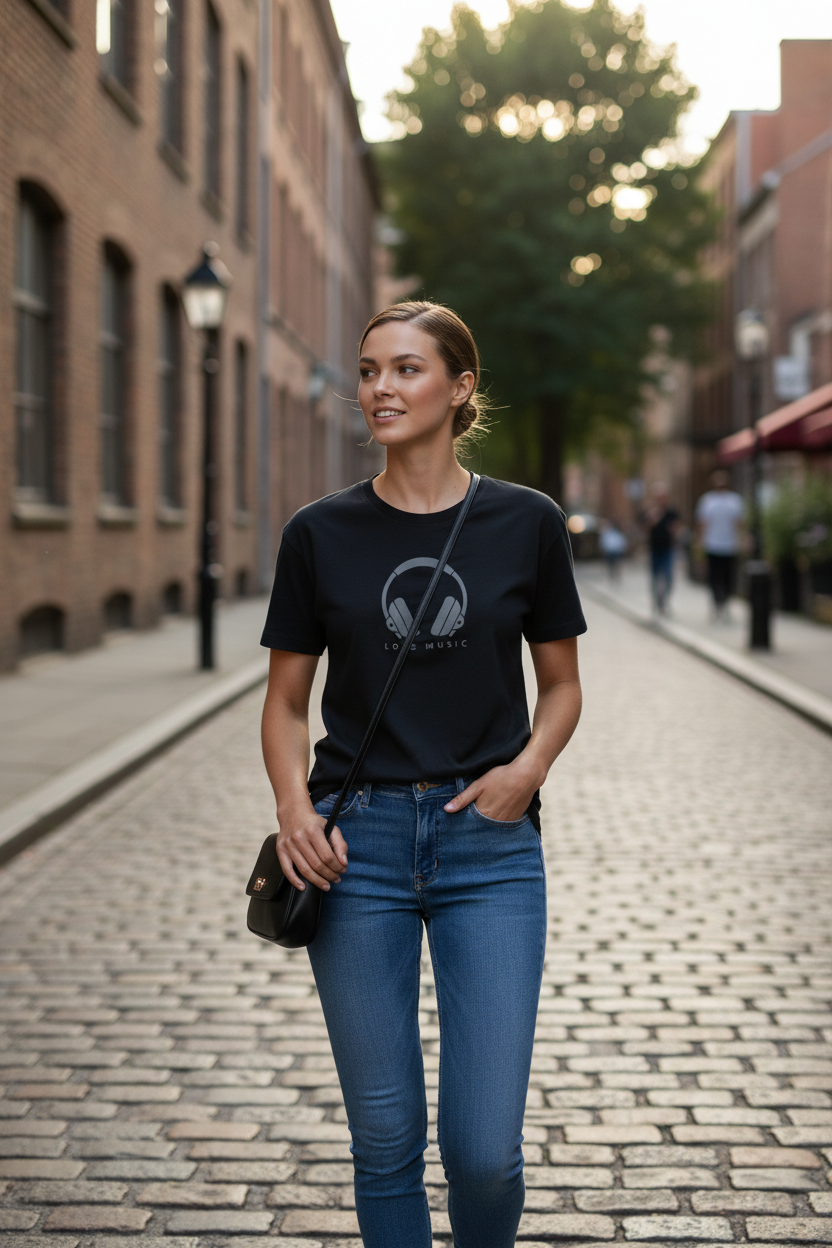 Love Music (Navy Blue) Unisex Classic Crew T-Shirt