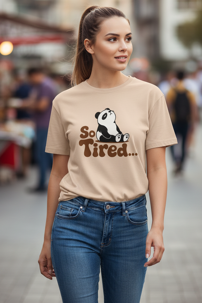 Tired Panda (Peach) Unisex Classic Crew T-Shirt