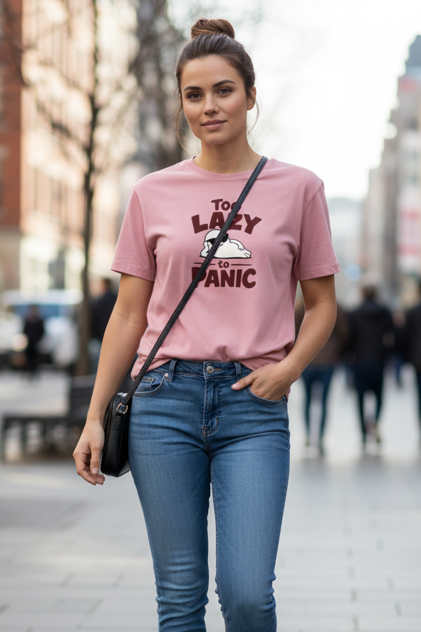 Too Lazy to Panic (Flamingo) Unisex Classic Crew T-Shirt