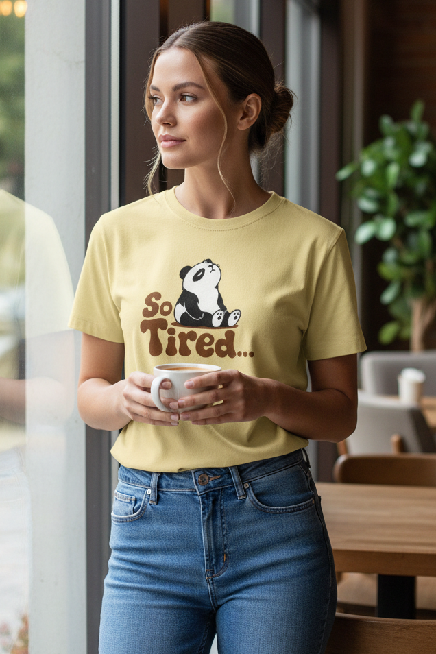 Tired Panda (Yellow) Unisex Classic Crew T-Shirt