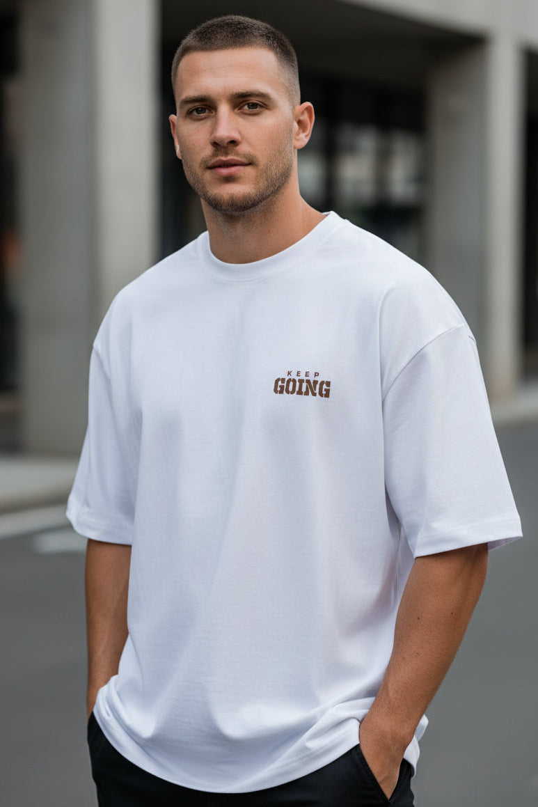 Keep Going (White) Unisex Oversized Classic T-Shirt