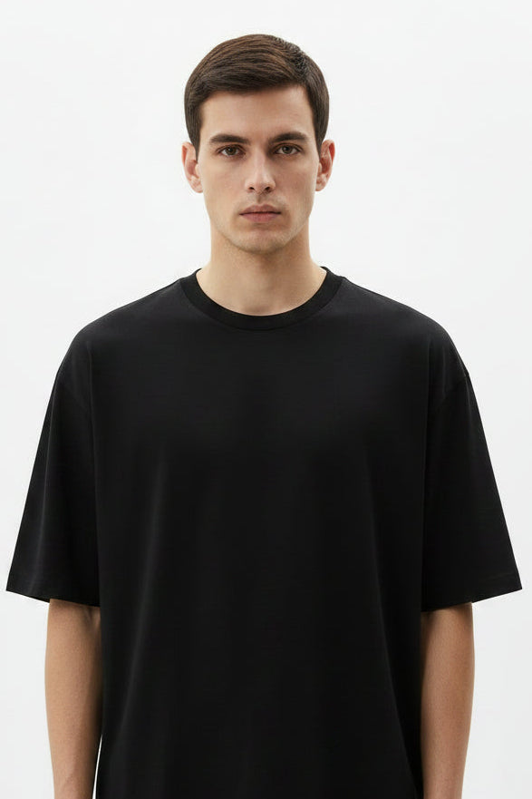 OWLKART unisex Classic Crew Neck T-Shirt in Black, 100% Cotton, 180 GSM, Regular Fit, Plain T-Shirt Front View