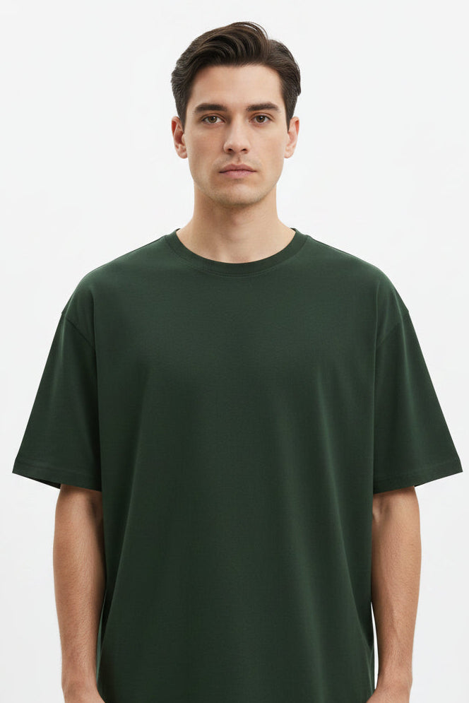 OWLKART unisex Classic Crew Neck T-Shirt in Bottle green, 100% Cotton, 180 GSM, Regular Fit, Plain T-Shirt Front View