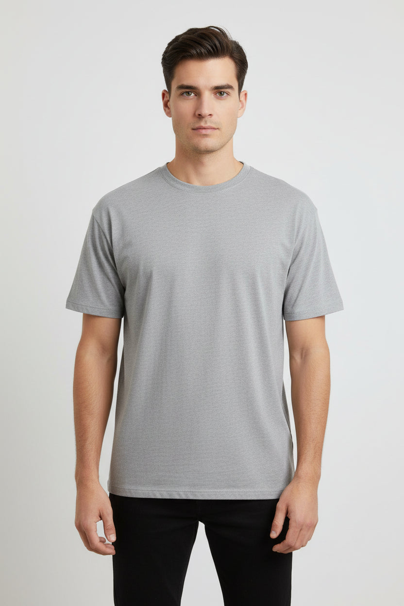 OWLKART unisex Classic Crew Neck T-Shirt in Grey, 100% Cotton, 180 GSM, Regular Fit, Plain T-Shirt Front View