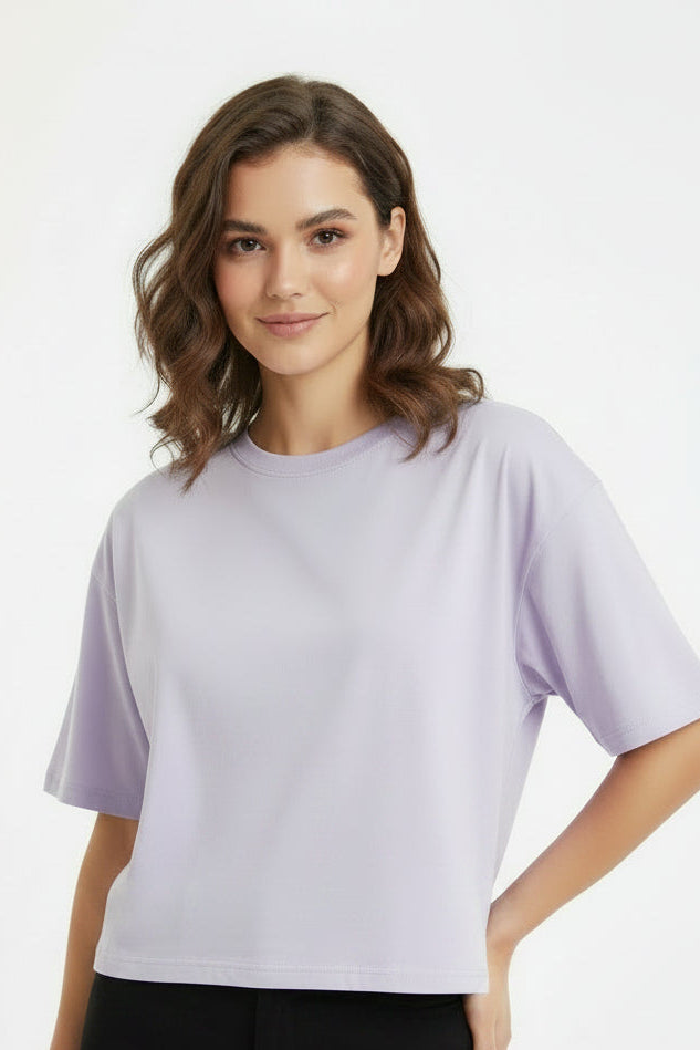 OWLKART unisex Classic Crew Neck T-Shirt in Lavender, 100% Cotton, 180 GSM, Regular Fit, Plain T-Shirt Front View