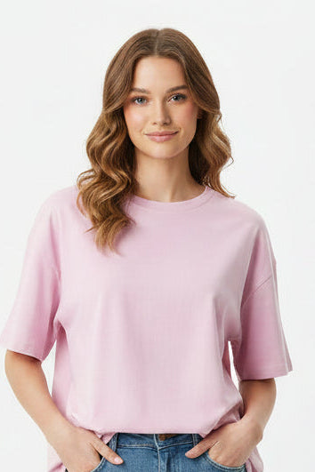 OWLKART unisex Classic Crew Neck T-Shirt in Light baby Pink, 100% Cotton, 180 GSM, Regular Fit, Plain T-Shirt Front View