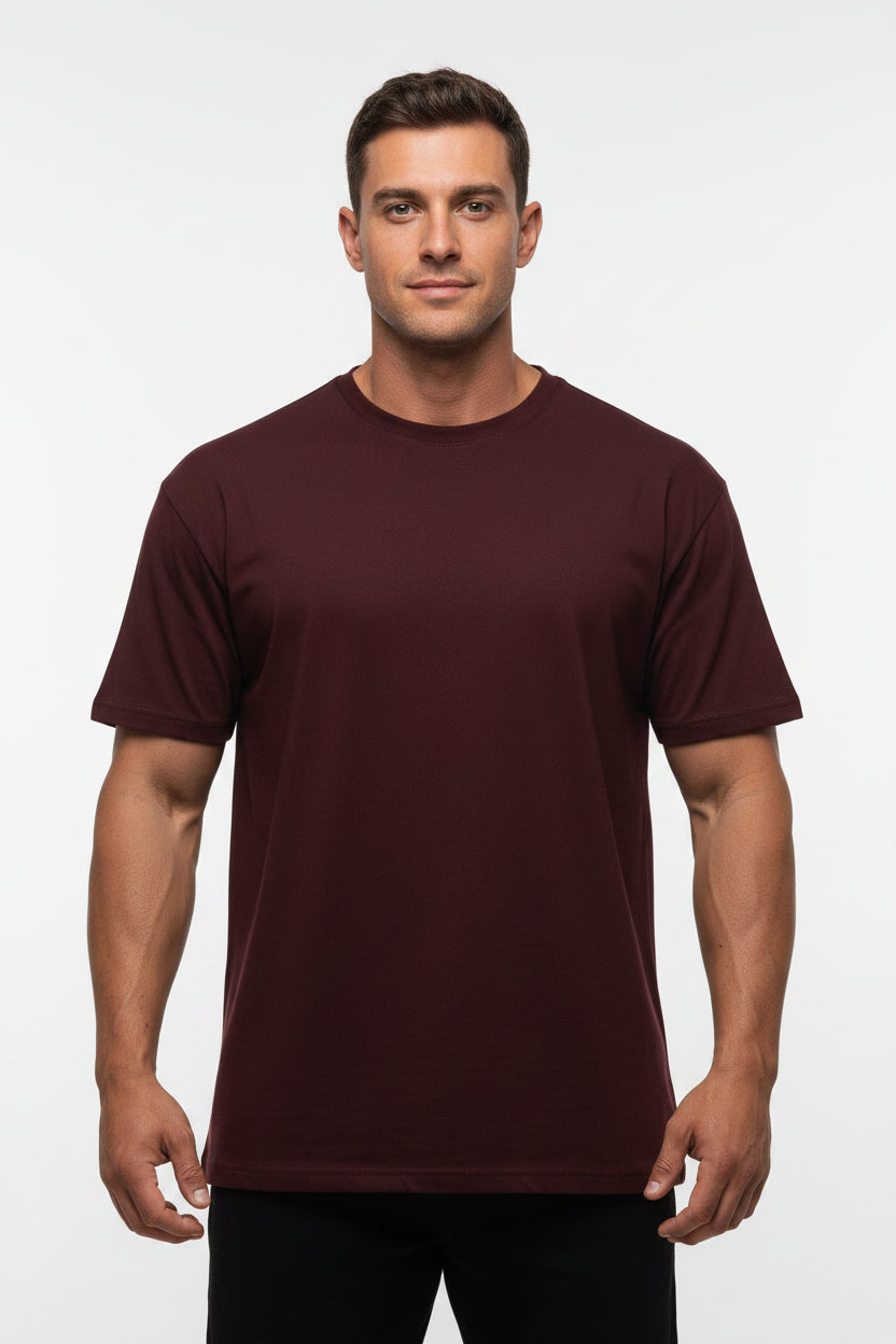 OWLKART unisex Classic Crew Neck T-Shirt in Maroon, 100% Cotton, 180 GSM, Regular Fit, Plain T-Shirt Front View