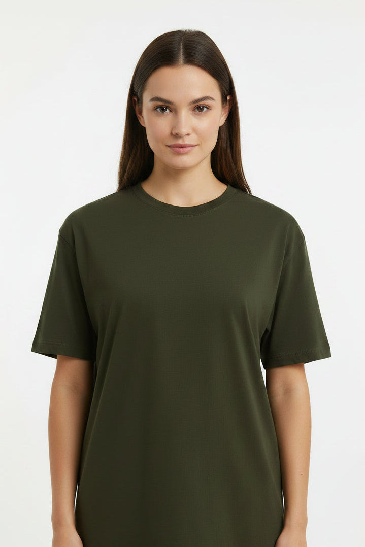 OWLKART unisex Classic Crew Neck T-Shirt in Olive Green, 100% Cotton, 180 GSM, Regular Fit, Plain T-Shirt Front View