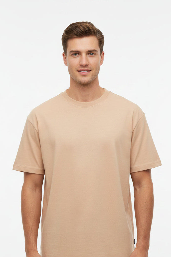 OWLKART unisex Classic Crew Neck T-Shirt in Peach, 100% Cotton, 180 GSM, Regular Fit, Plain T-Shirt Front View