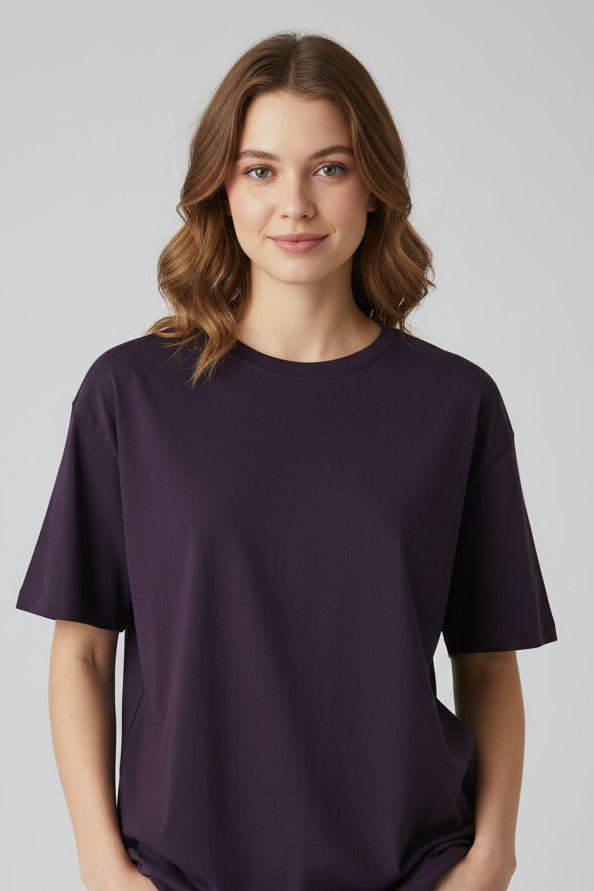OWLKART unisex Classic Crew Neck T-Shirt in Purple, 100% Cotton, 180 GSM, Regular Fit, Plain T-Shirt Front View