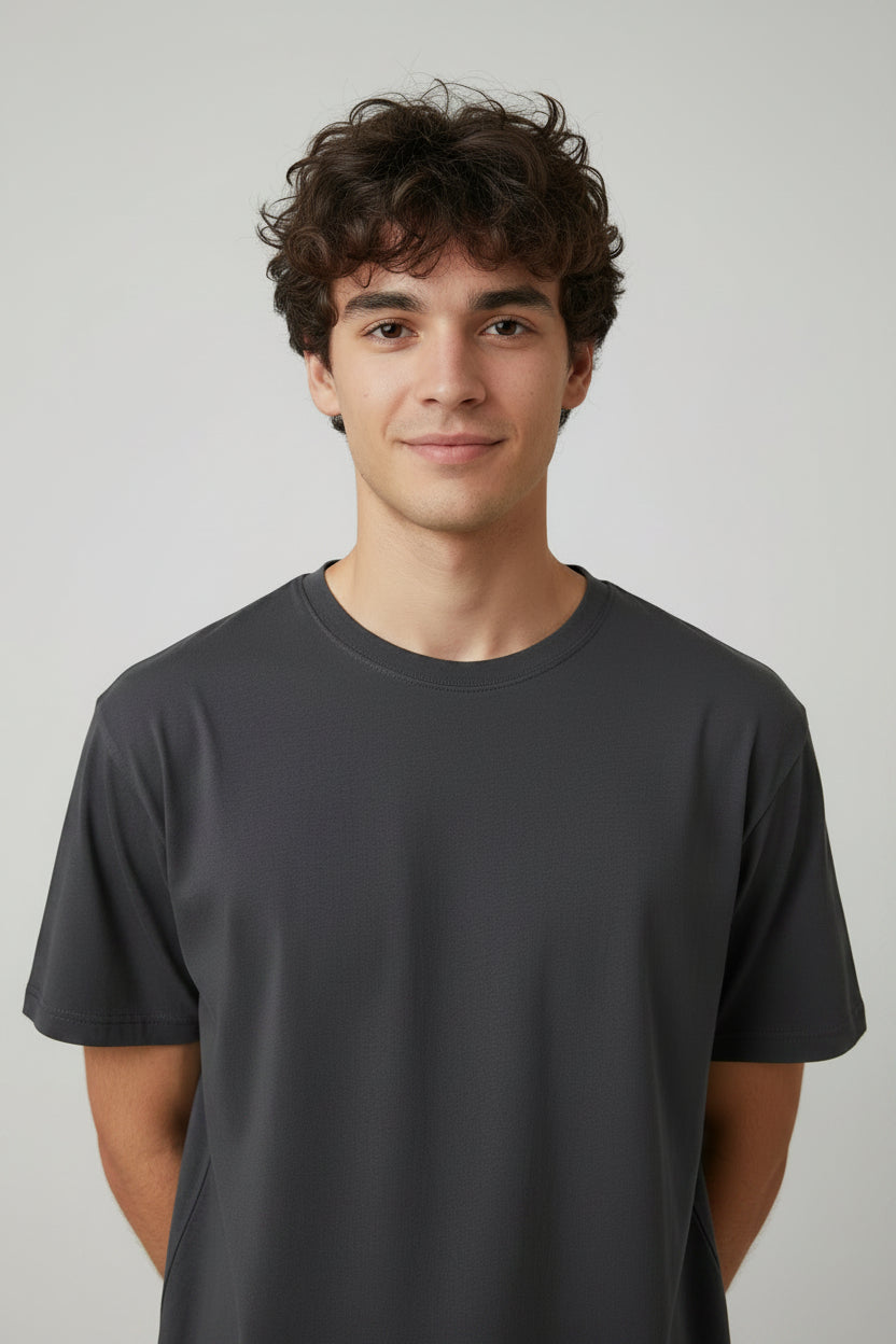 OWLKART unisex Classic Crew Neck T-Shirt in Steel Gray, 100% Cotton, 180 GSM, Regular Fit, Plain T-Shirt Front View