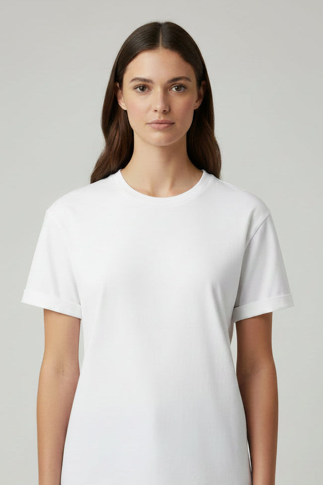 OWLKART unisex Classic Crew Neck T-Shirt in White, 100% Cotton, 180 GSM, Regular Fit, Plain T-Shirt Front View